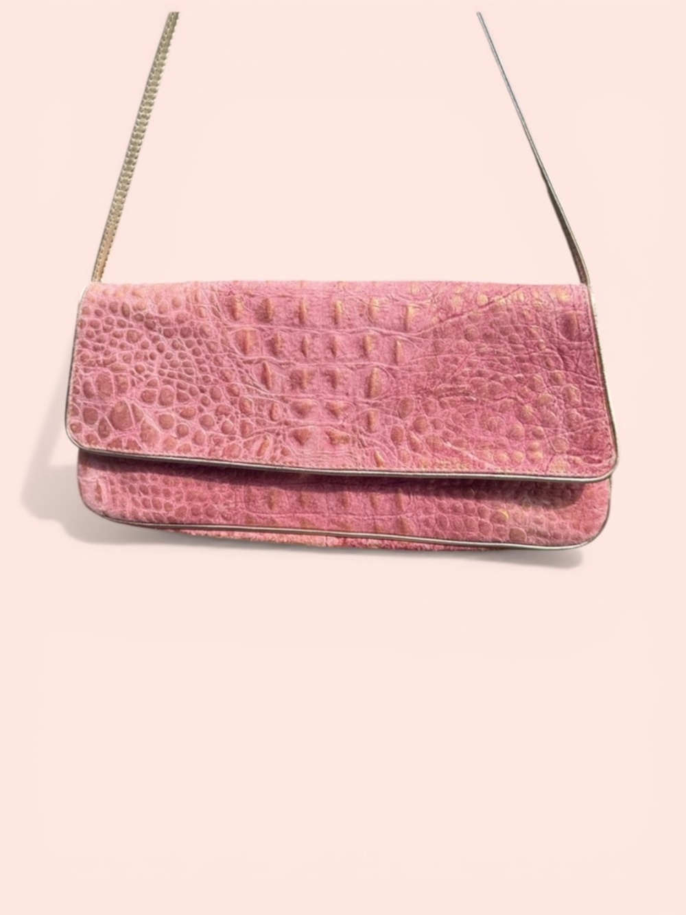 Vintage Marco Buggiani Italian Leather Rare Pink Gold Crocodile Embossed Bag